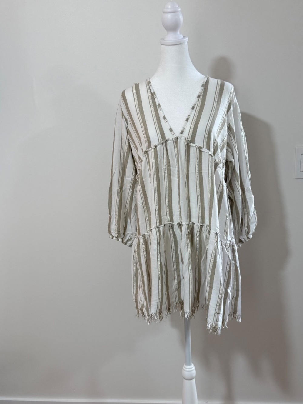 Cutest Swim cover, cream and brown with gold accents. Very boho beach, goddess!